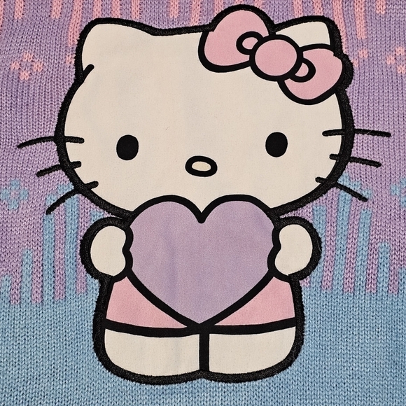 BoxLunch Hello Kitty Rainbow Pastel Drip Heart Sweater by Sanrio - Picture 3 of 9